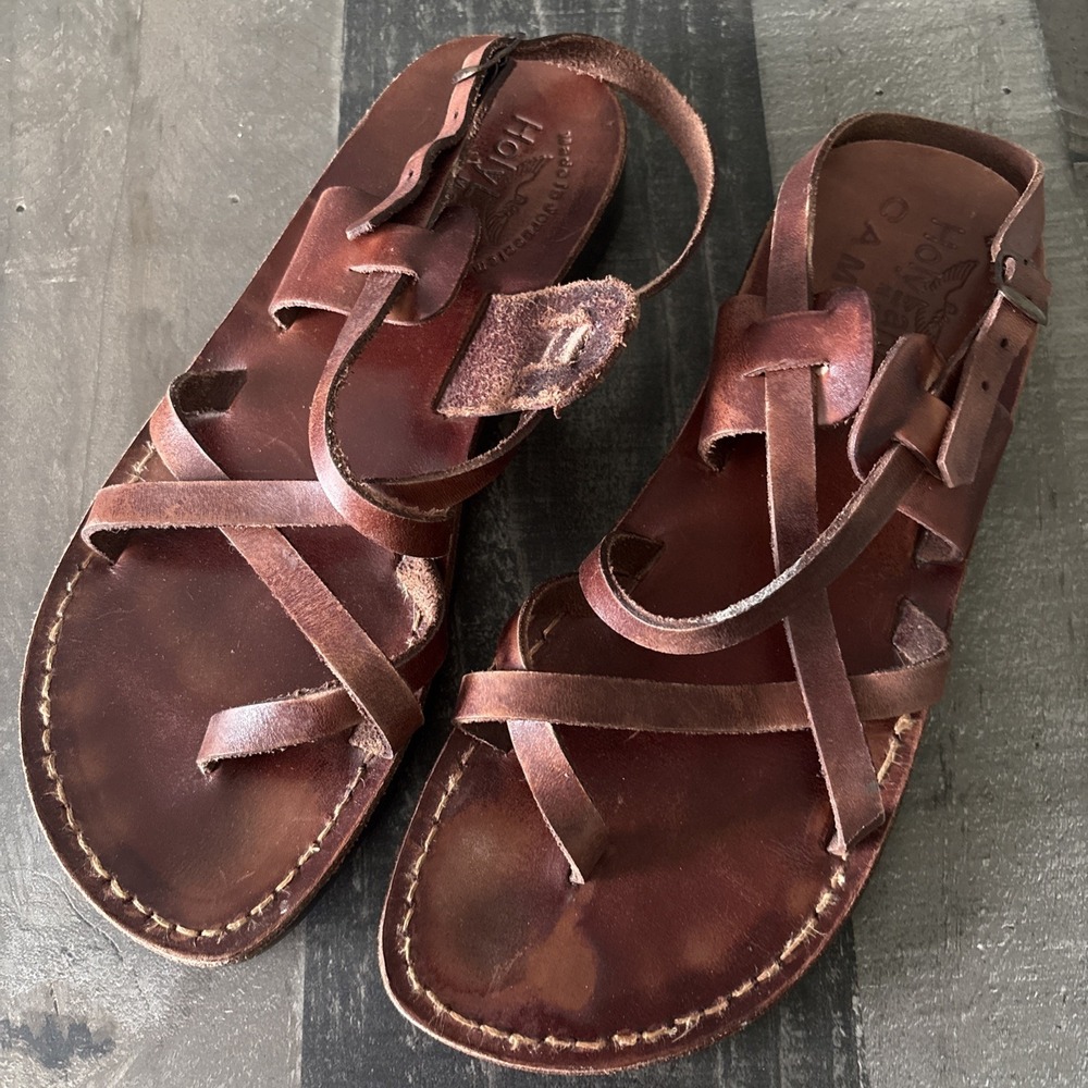 Holy Land Market Womens 10.5-11 Brown Leather Sandals Jerusalem Biblical
